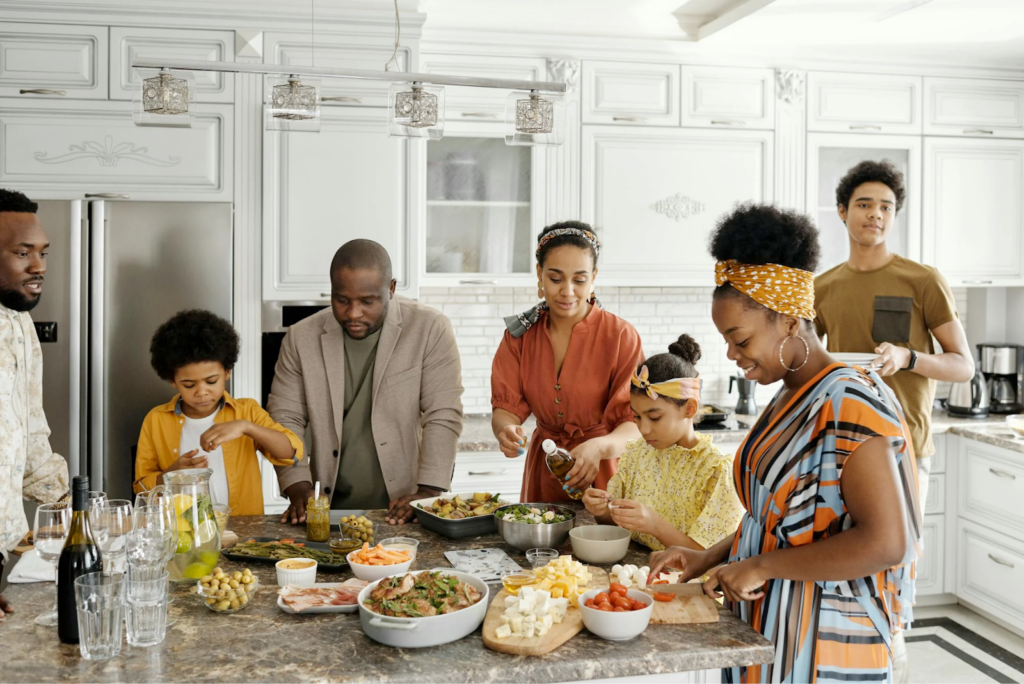 Family group taking care of themselves together